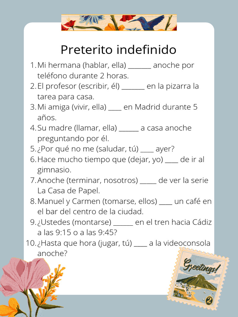 Ejercicios de pretérito indefinido | PDF
