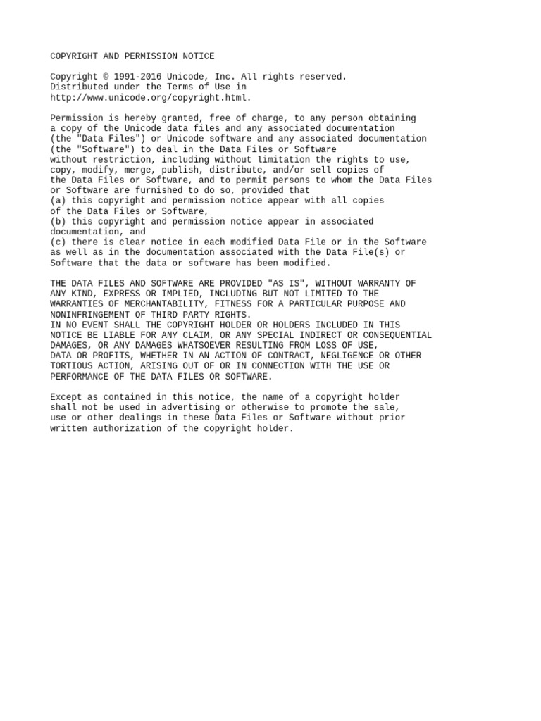 Unicode Copyright and Permission Notice | PDF