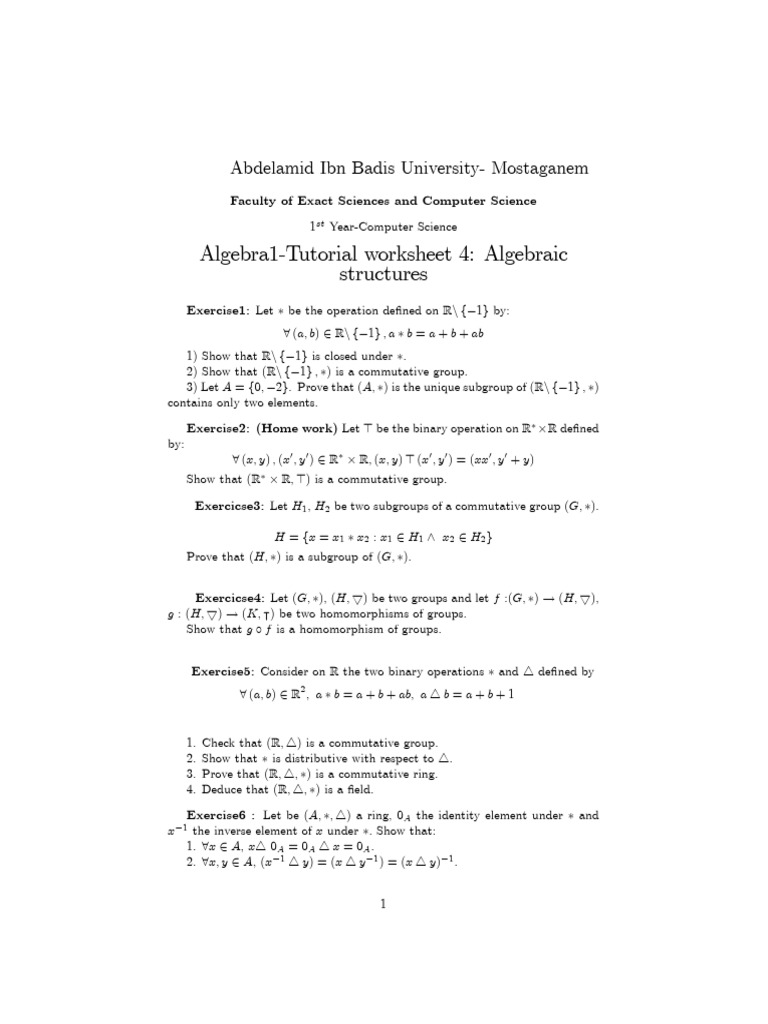 Tutorial Work Sheet 4algebraic Structures - 94fde300 - 251218 - 100208 ...
