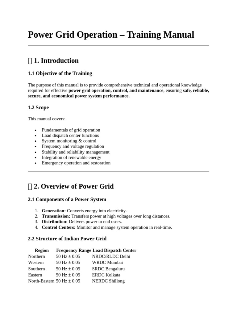 Power Grid Operation Training Manual | PDF | Electrical Grid | Electric ...