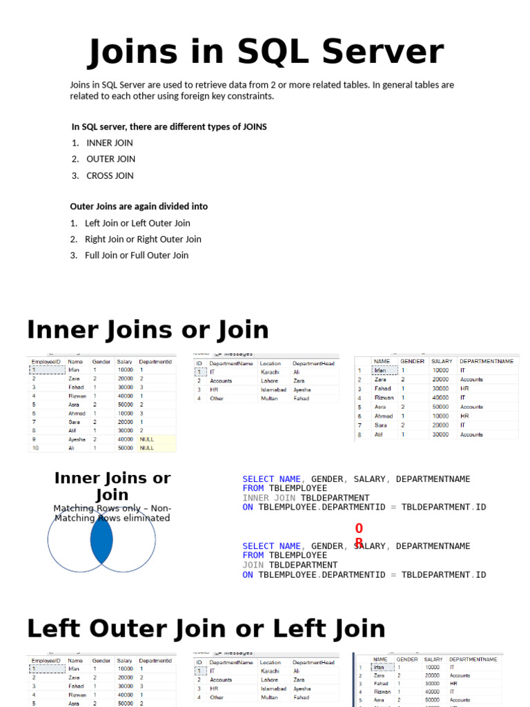 Joins in SQL Server | PDF | Data Management | Databases