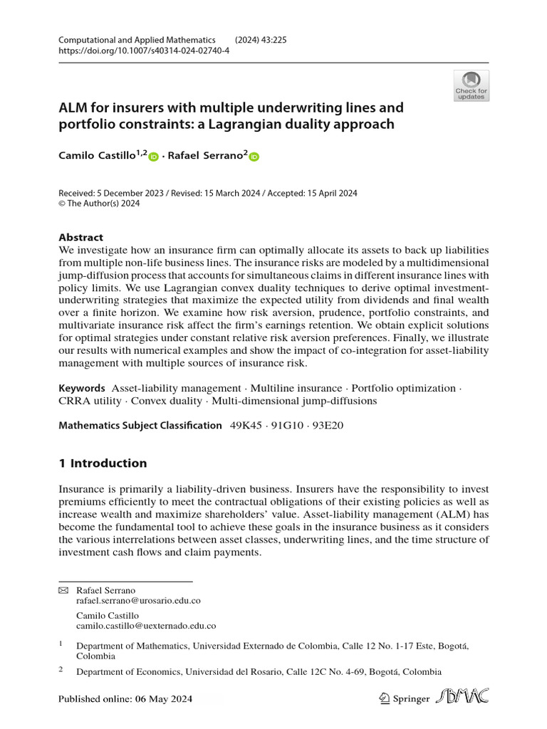 ALM Strategies for Multiline Insurers | PDF | Insurance | Mathematical ...