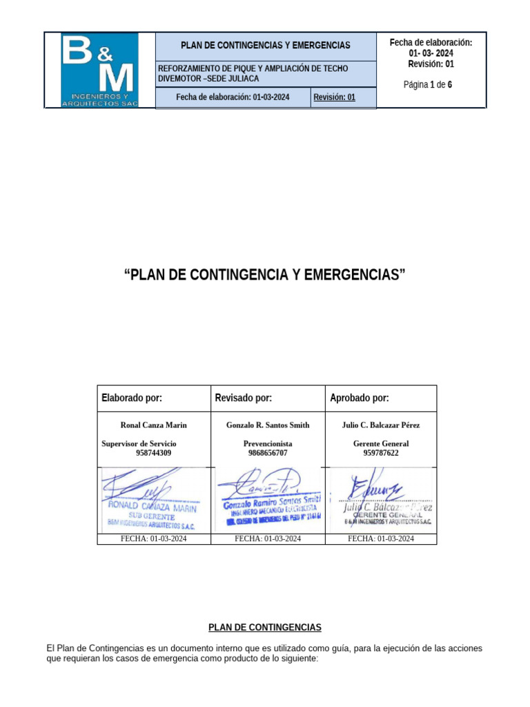Plan de Contingencia y Emergencia | PDF | Gestión de emergencias ...