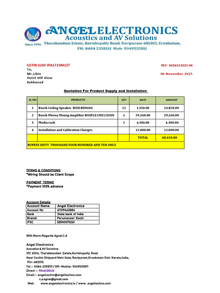 Quotation for AV Product Supply & Installation | PDF