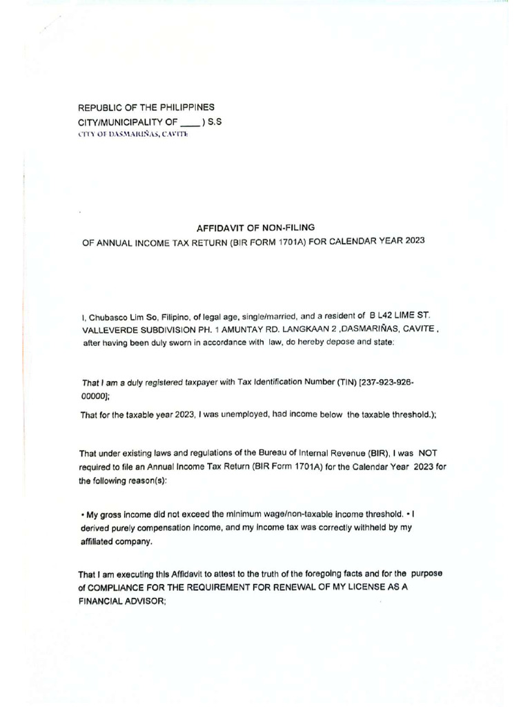 Affidavit of Non Filing | PDF