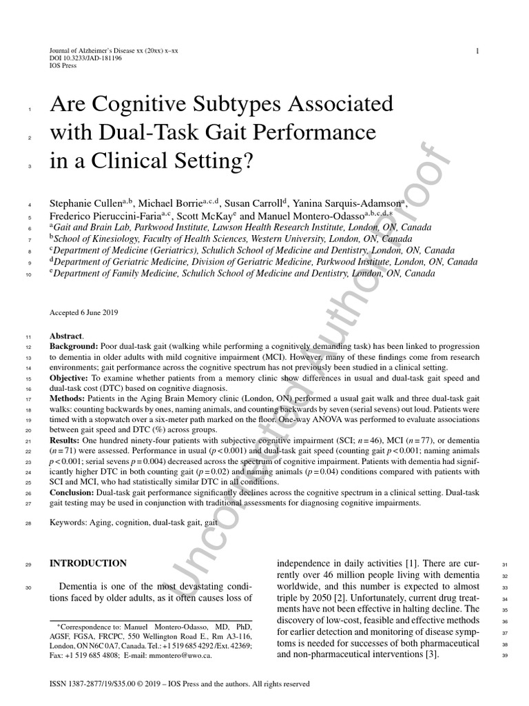 Cognitive Subtypes and Dual-Task Gait Performance | PDF | Geriatrics ...