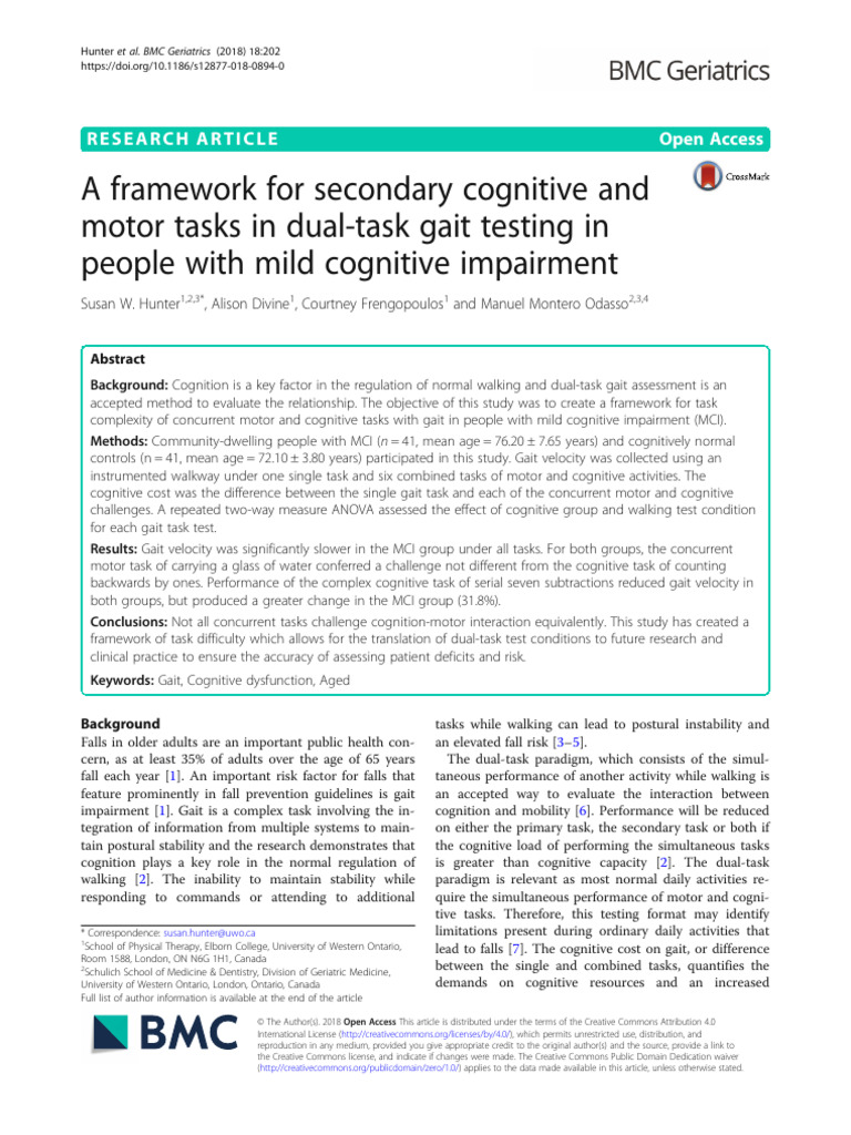 2018 - A Framework For Secondary Cognitive and Motor Tasks in Dual-Task ...