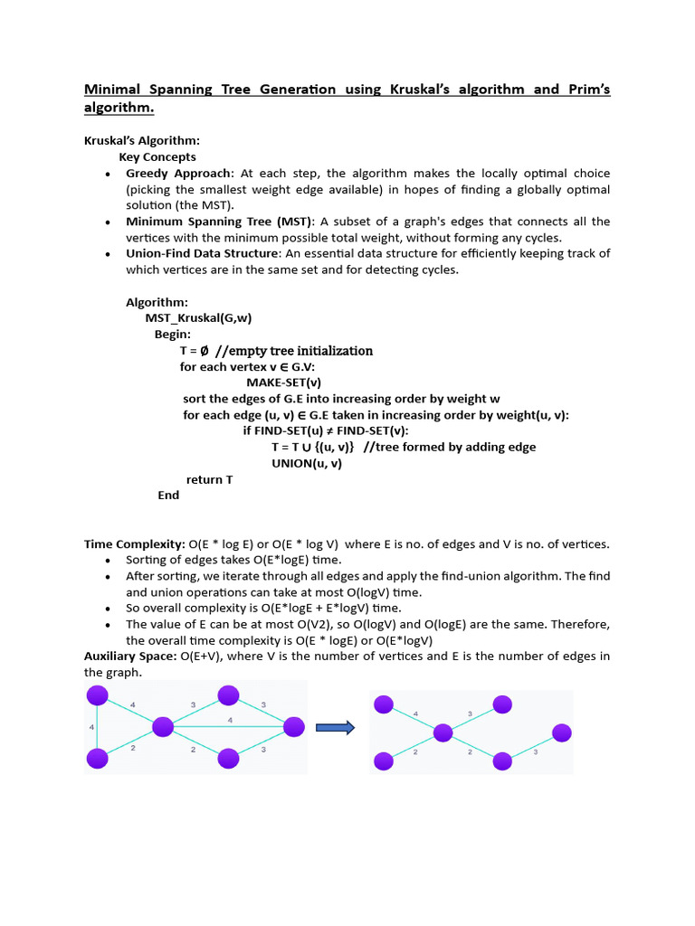 Minimal Spanning Tree Algorithms Explained | PDF | Graph Theory ...
