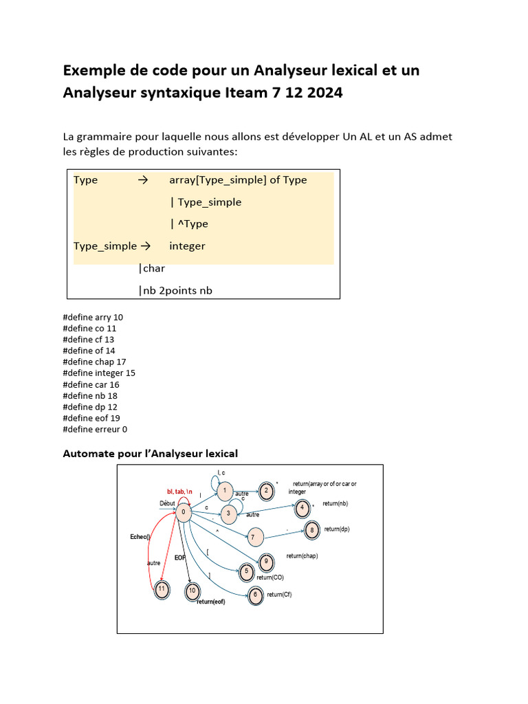 Analyseur lexical et syntaxique en C | PDF | Analyse syntaxique ...