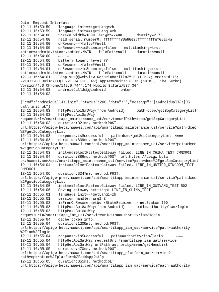 Android App API Request Log | PDF | Software | Computing