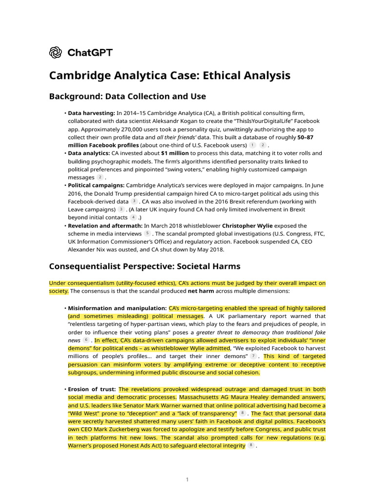 Cambridge Analytica Ethical Analysis | PDF