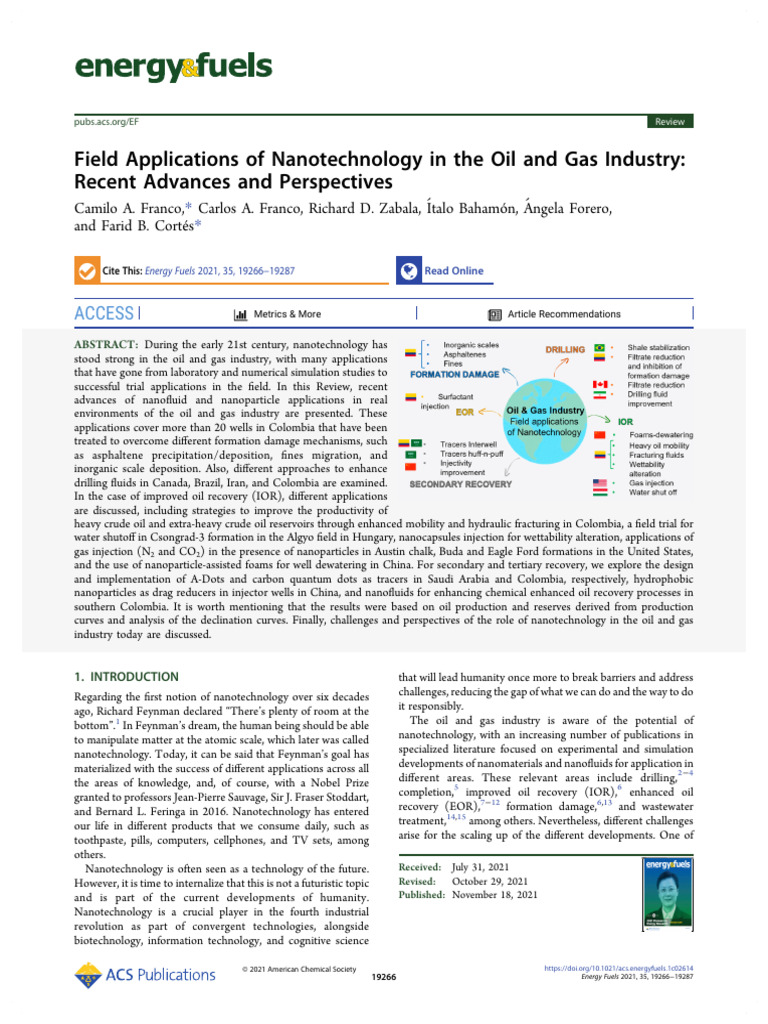 Field Applications of Nanotechnology in the Oil and Gas Industry (1 ...