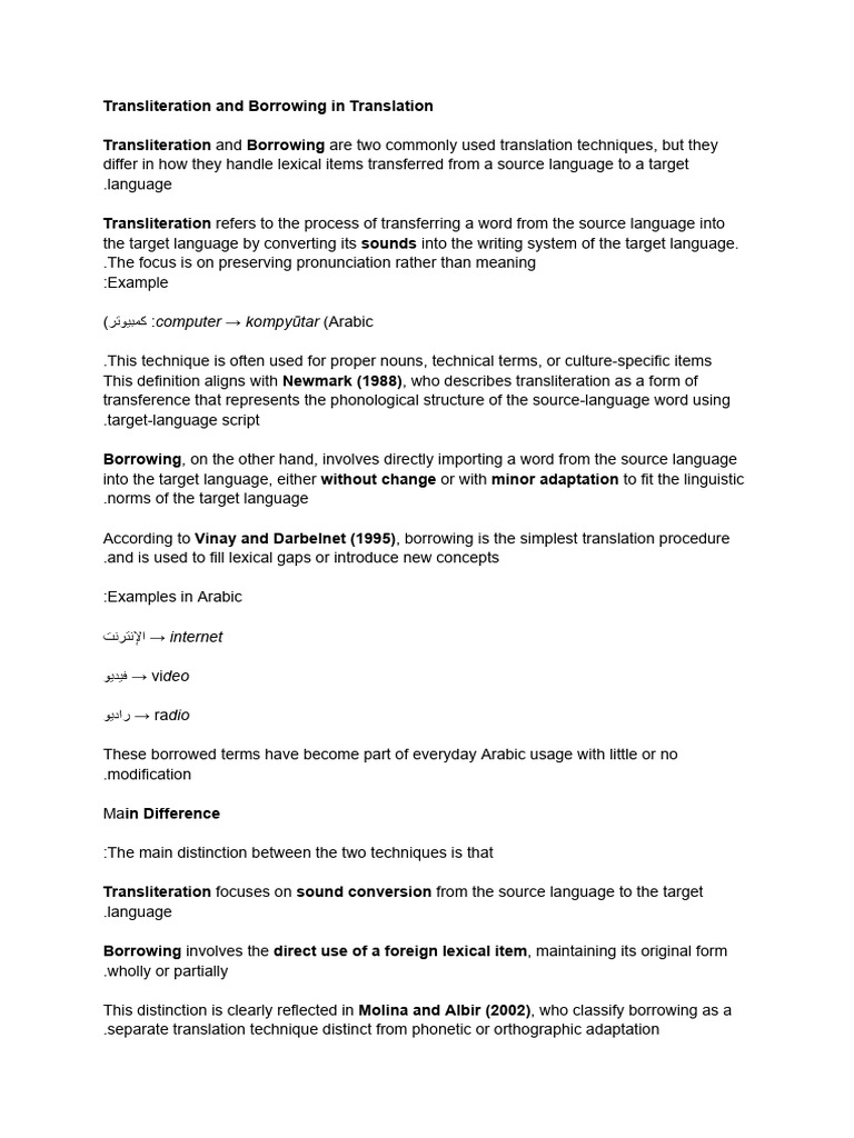 Transliteration vs. Borrowing in Translation | PDF