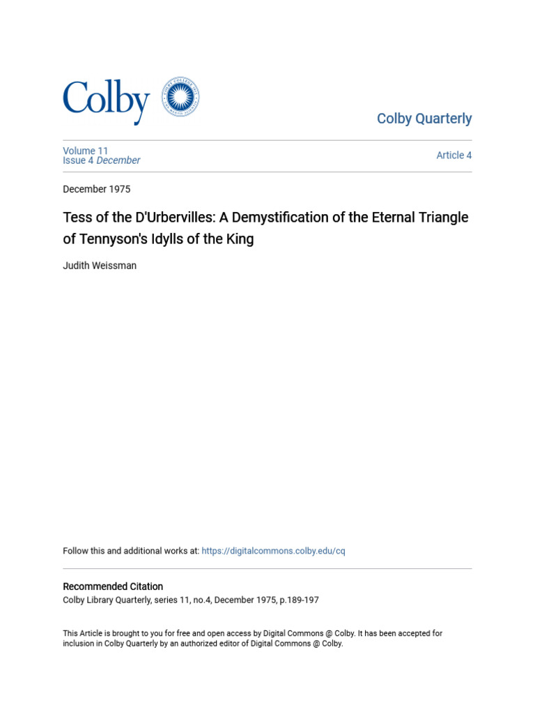 Demystifying Tess and Tennyson's Triangle | PDF | Tess Of The D'urbervilles