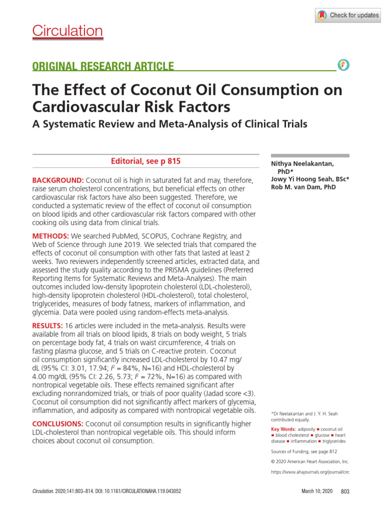 Coconut Oil and Cardiovascular Risks | PDF | Low Density Lipoprotein ...
