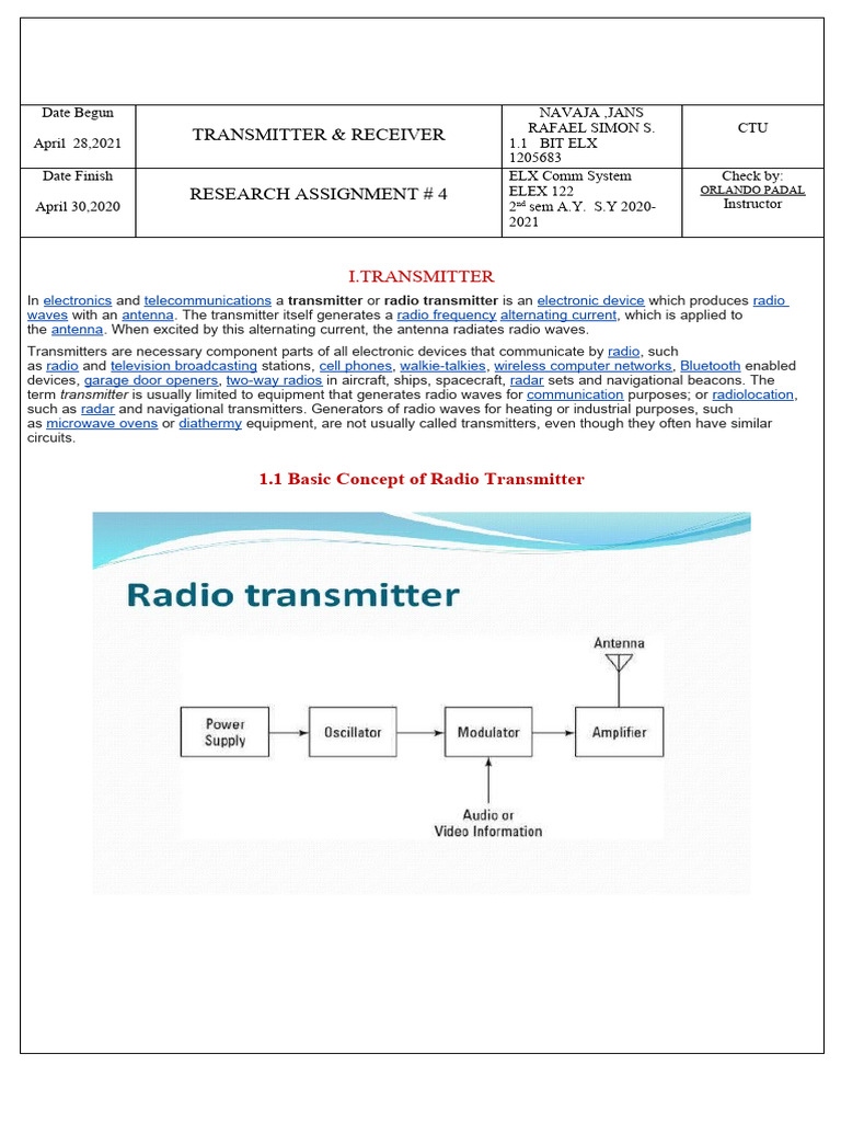 509008332 Transmitter Research Assignment 4 | PDF | Radio | Transmitter