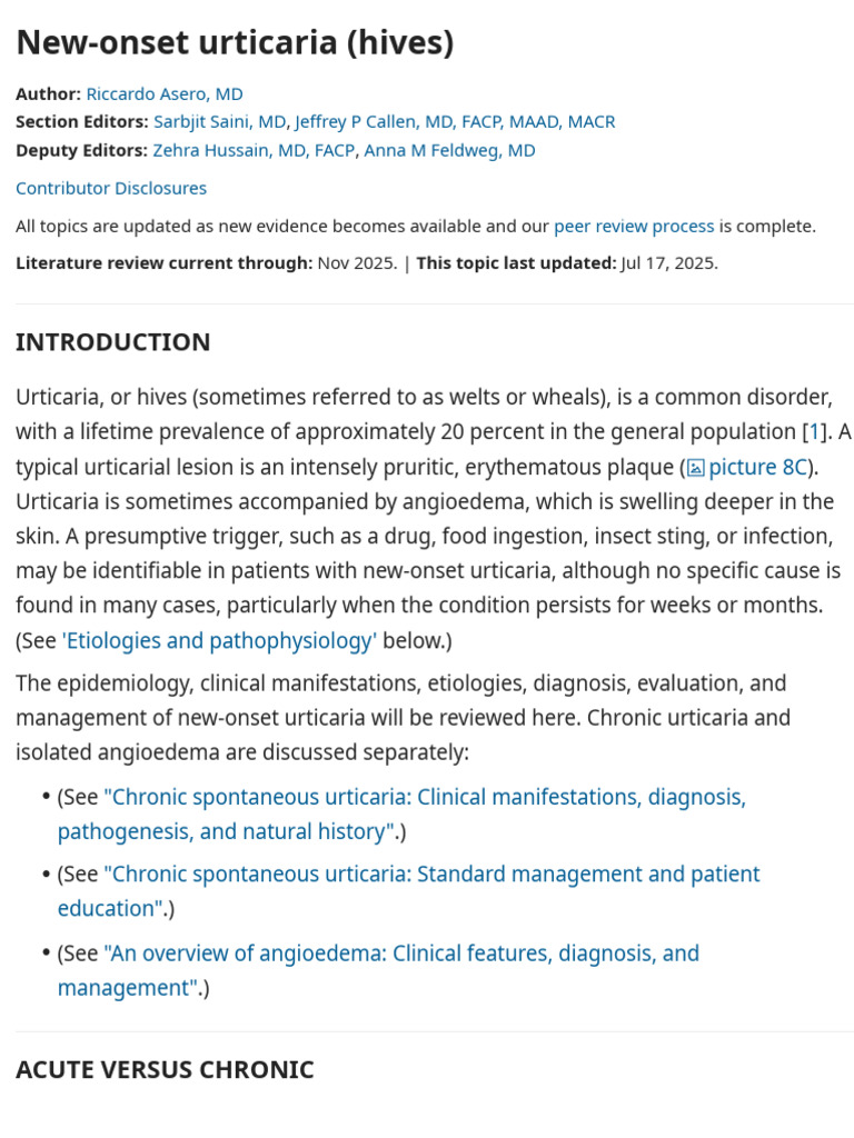 New-Onset Urticaria Overview | PDF | Allergy | Dermatitis
