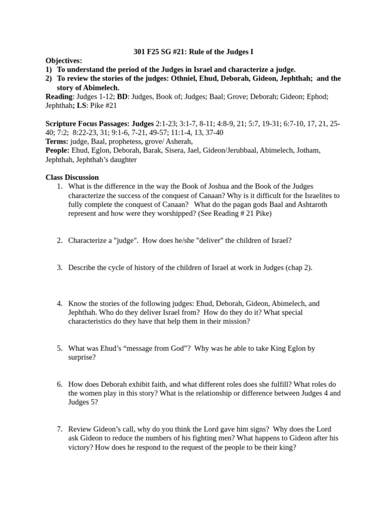 301 F25 SG #21 #22 Judges | PDF | Ruth (Biblical Figure) | Naomi ...