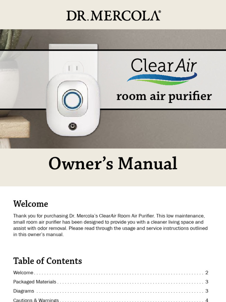 Dr. Mercola ClearAir Purifier Manual | PDF