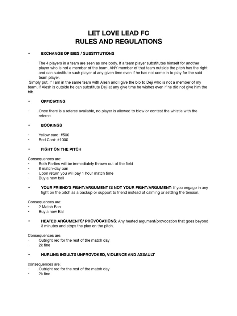 Let Love Lead FC Rules & Regulations | PDF