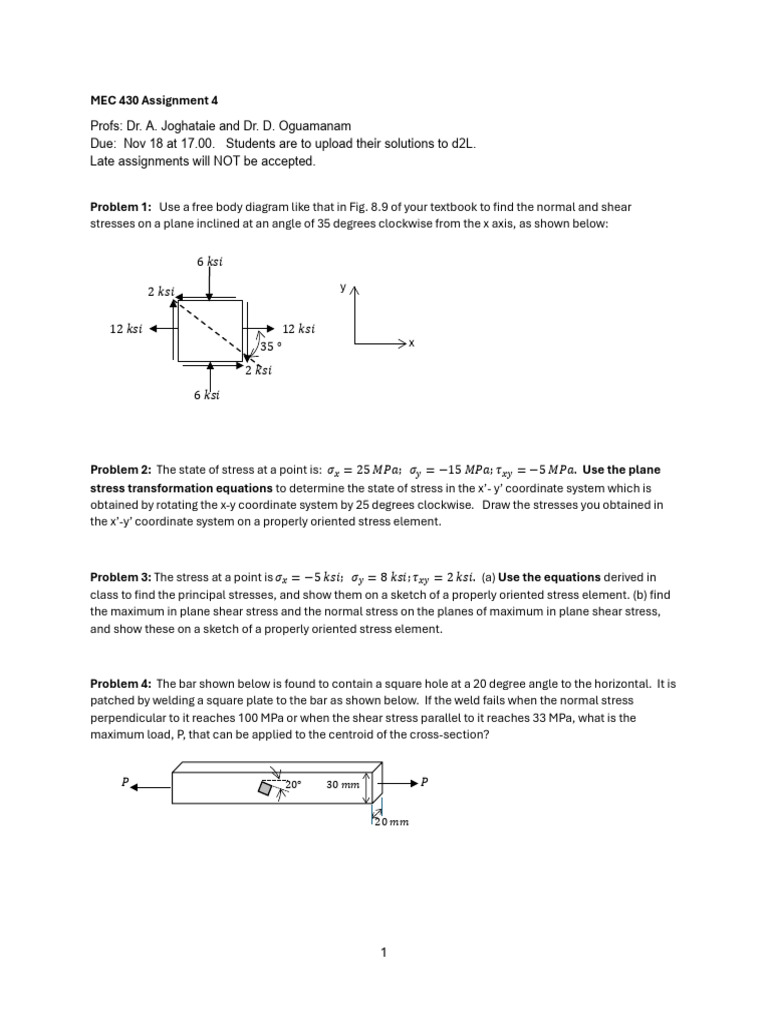 MEC 430 Stress Analysis Assignment | PDF | Stress (Mechanics ...