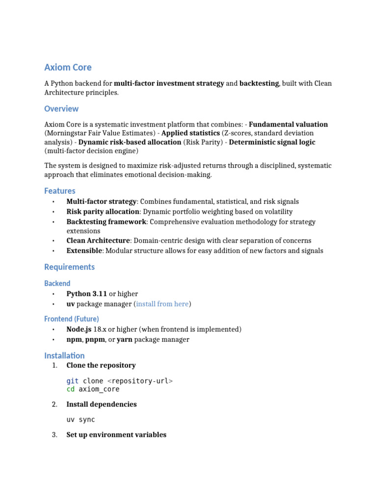 Axiom Core: Python Investment Backtesting | PDF | Python (Programming ...