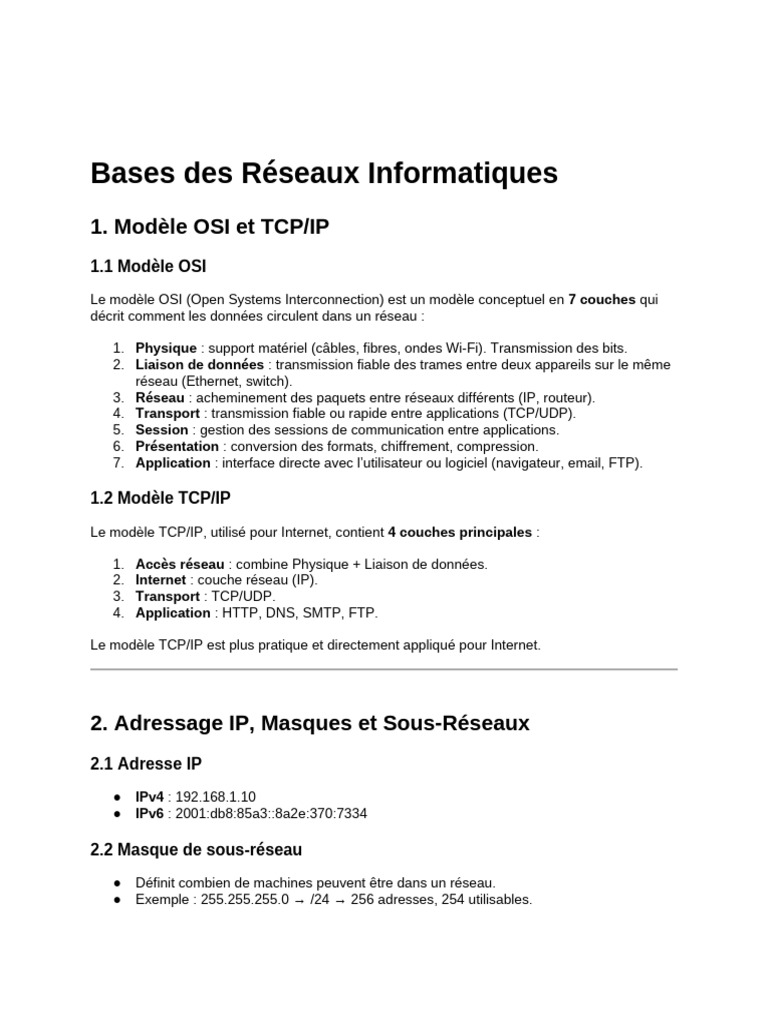 Introduction aux Réseaux Informatiques | PDF | Protocoles Internet ...