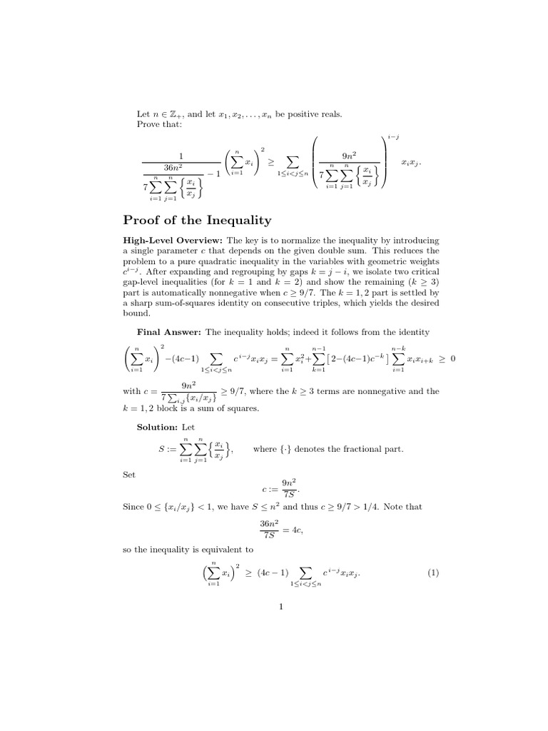 Proof of The Inequality: N X, X, - . - , X | PDF | Mathematical ...