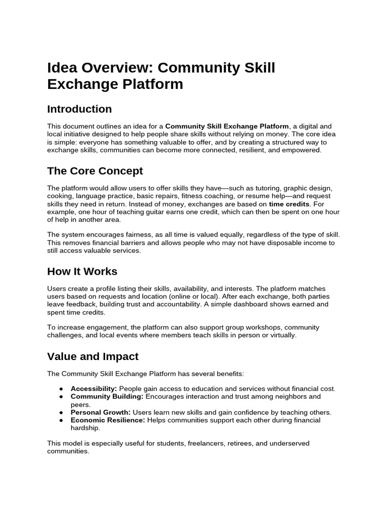 Community Skill Exchange Platform Guide | PDF | Human Communication