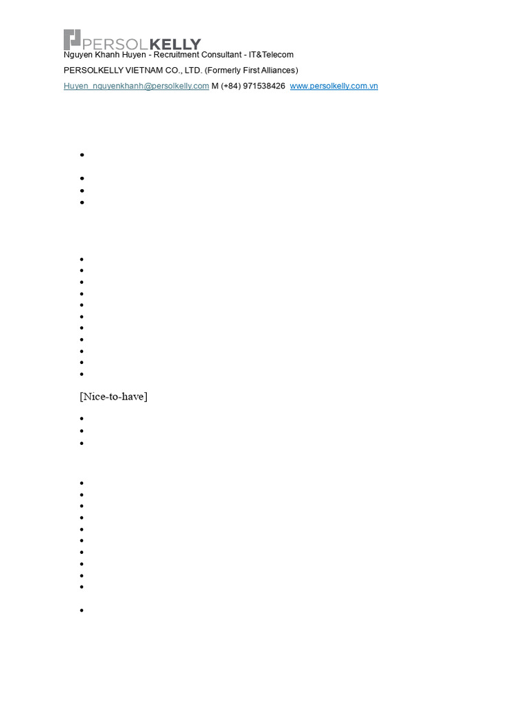 Java Developer Position at PERSOLKELLY | PDF
