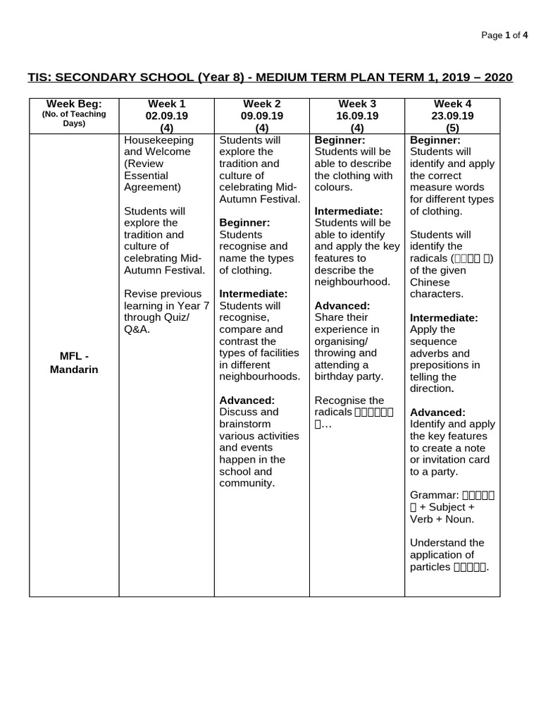 TERM 1 KS3 Medium Term Plan Template Y8 (2019 2020) (20937) | PDF ...