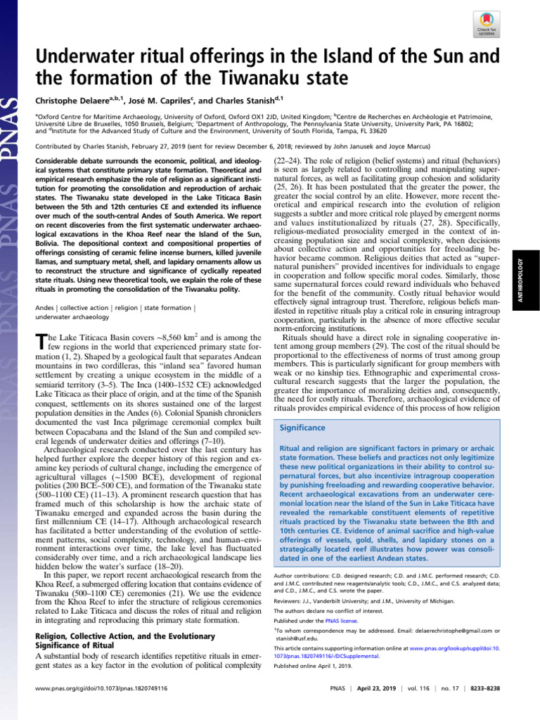 Underwater Rituals of Tiwanaku State | PDF