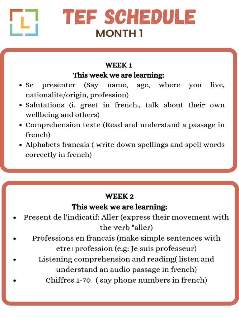 TEF French Learning Schedule Guide | PDF | French Language | Language ...