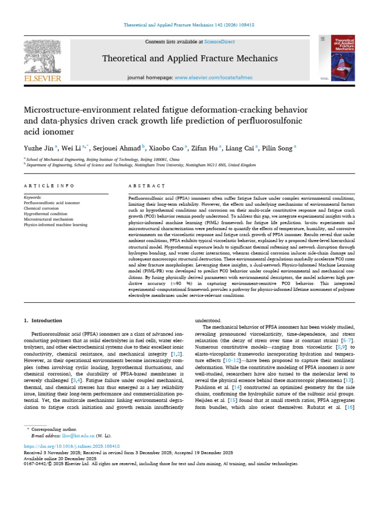 Fatigue Behavior of PFSA Ionomers Under Environmental Stress | PDF ...