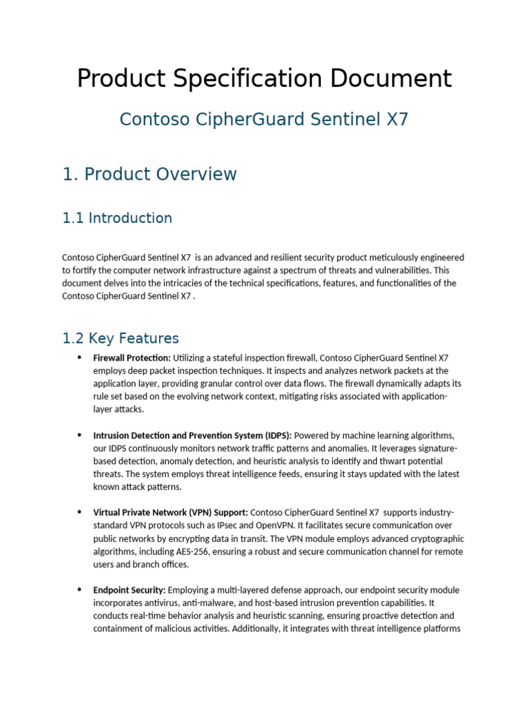Contoso CipherGuard Sentinel X7 Specs | PDF | Security | Computer Security