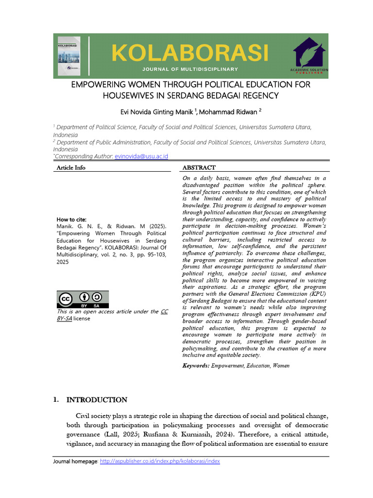 Women's Political Education in Serdang Bedagai | PDF | Learning ...
