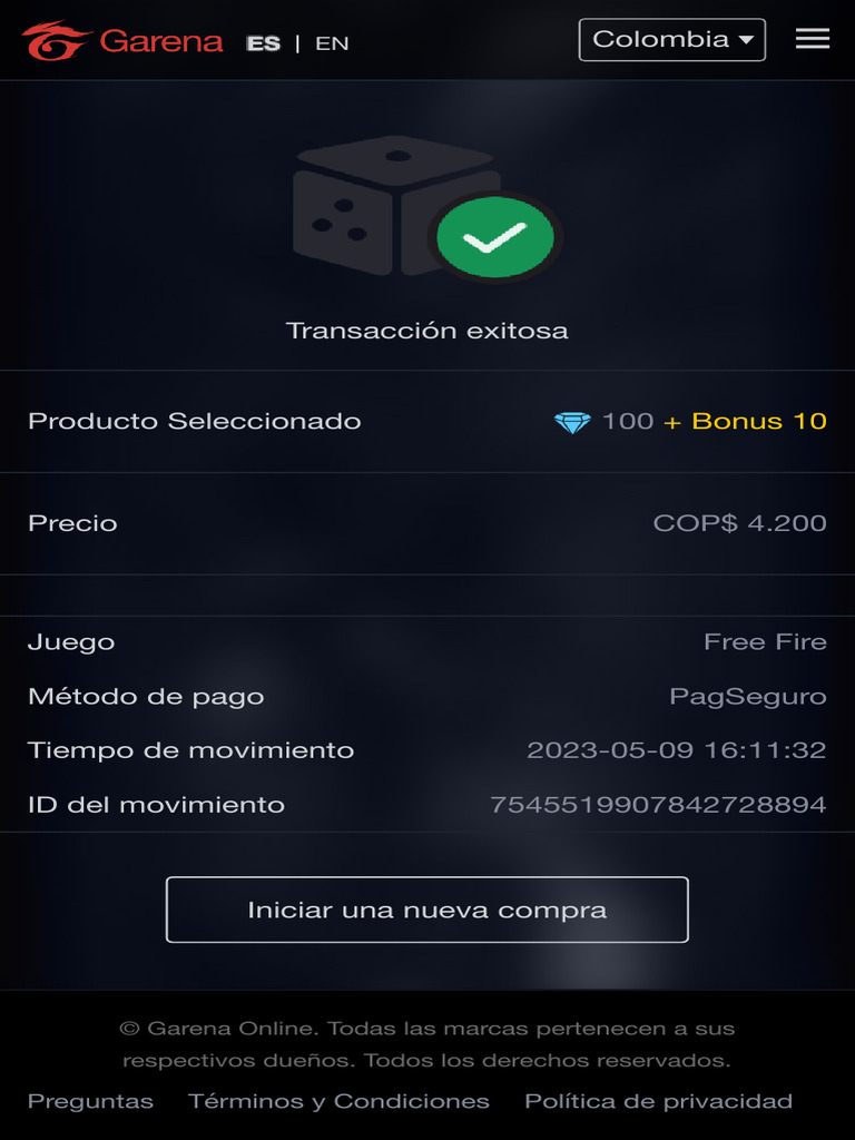 Compra exitosa en Free Fire COP$ 4.200 | PDF