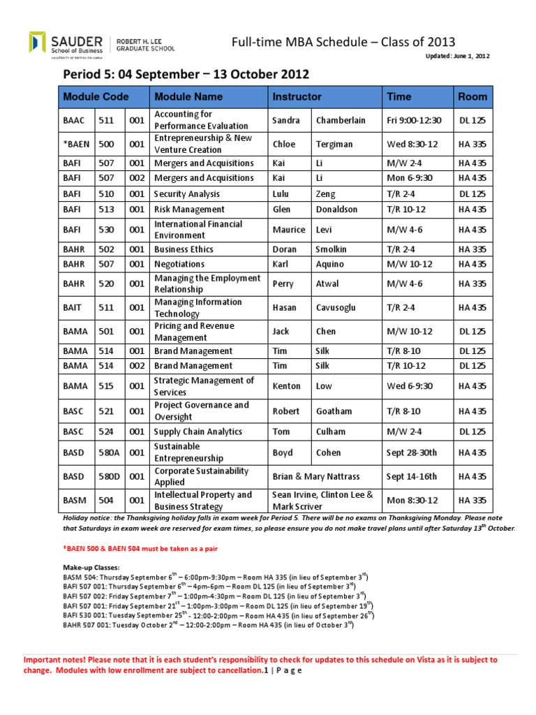 2012 Full-Time MBA Schedule - Period 5 & 6 | Control (Social And