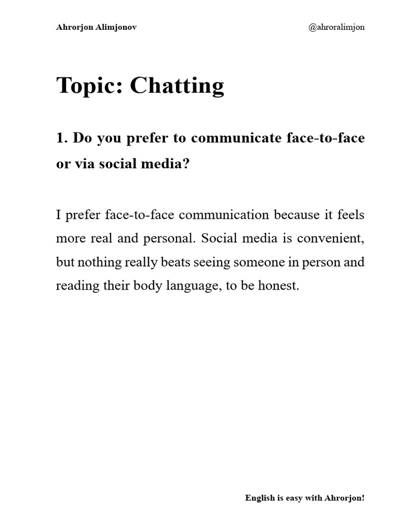 Chatting (Speaking Part 1) | PDF | Body Language | English Language