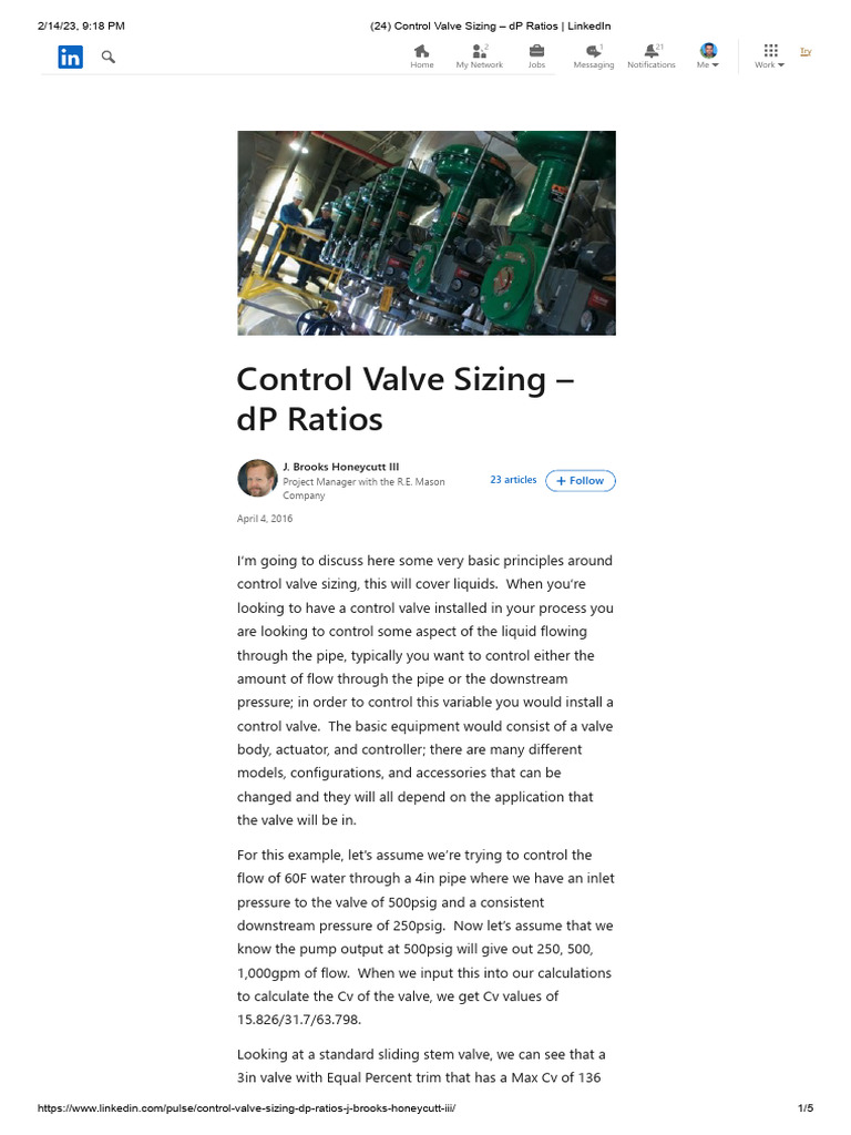 Control Valve Sizing and dP Ratios | PDF | Valve | Pressure
