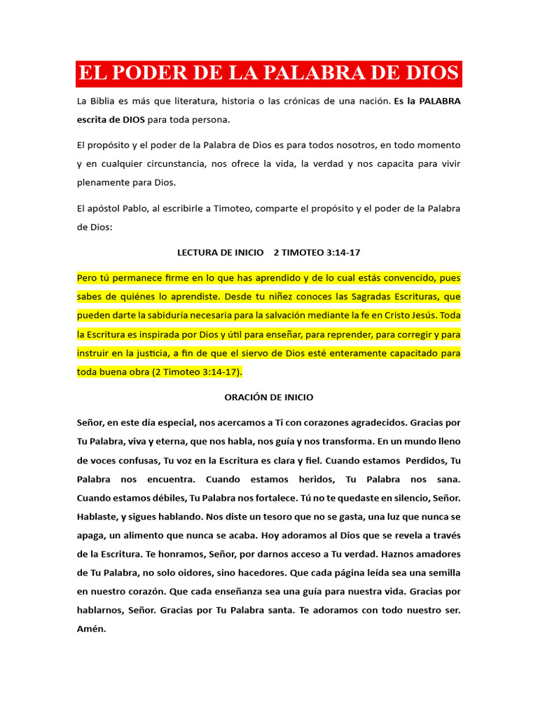 El Poder de La Palabra de Dios | PDF | Cristo (título) | Biblia