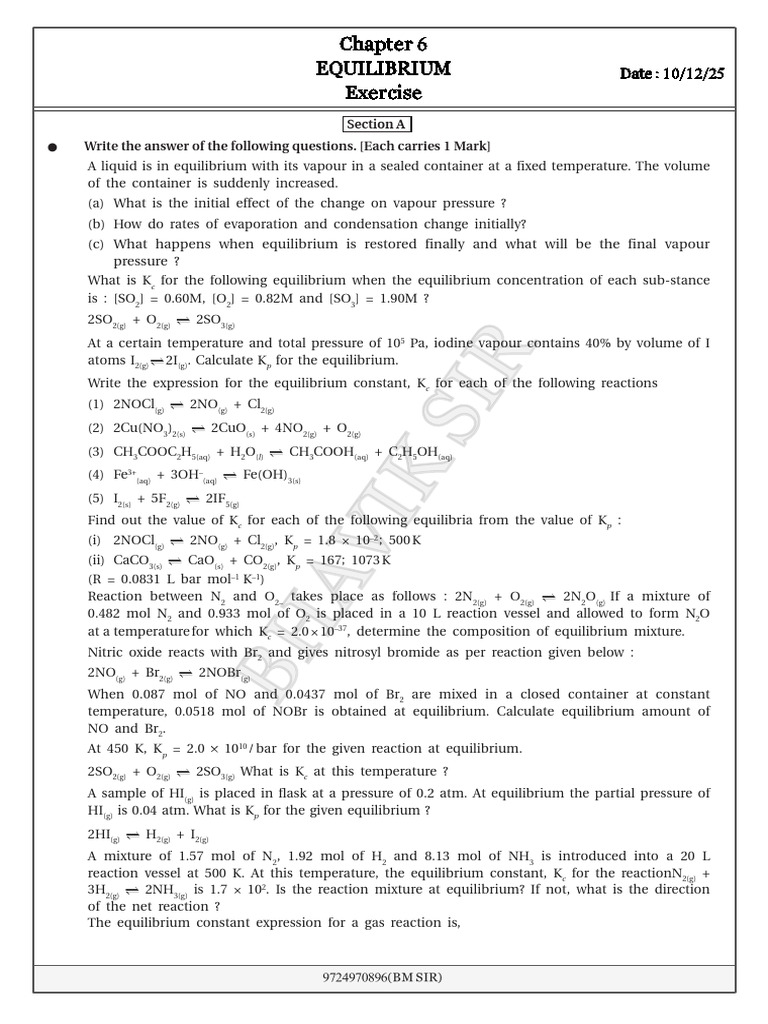 Equilibrium Constants and Reactions Analysis | PDF | Acid | Chemical ...