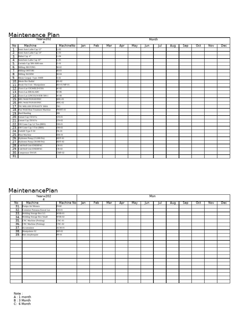 2024 Machine Maintenance Schedule | PDF