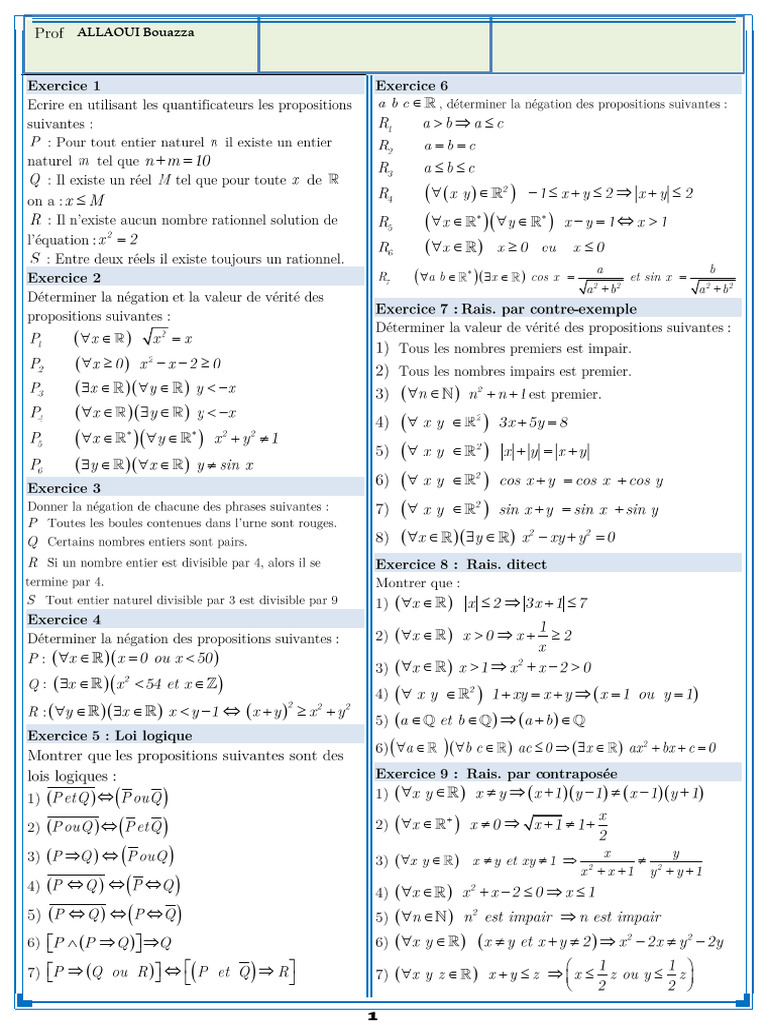 Notions de logique en mathématiques 1BACSMF | PDF | Mathématiques ...