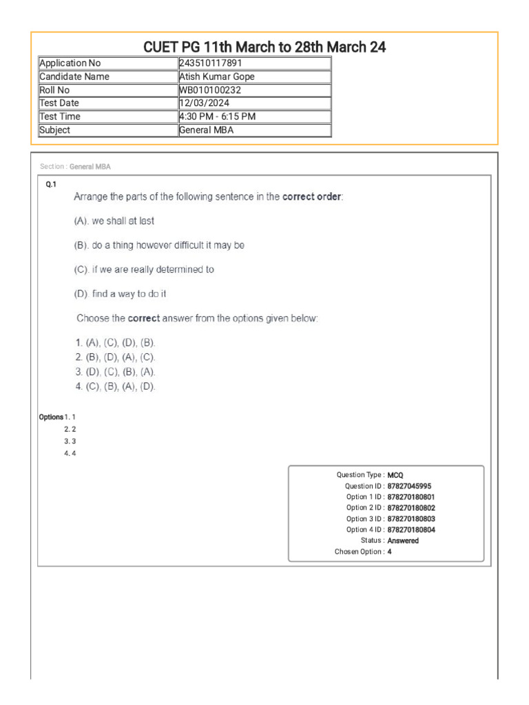 Cuet Pg 2024 Coqp12 | PDF