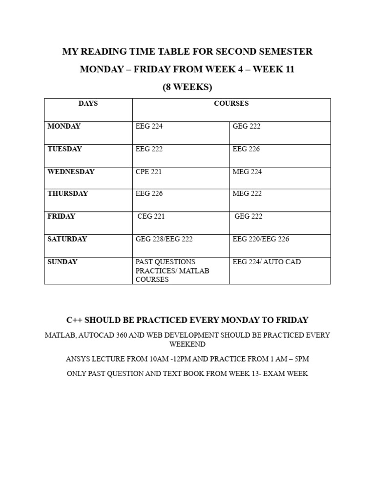 My Reading Time Table | PDF