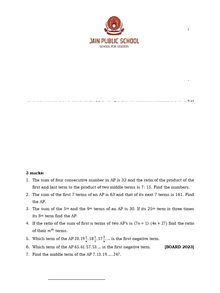 Arithmetic Progression Problems and Solutions | PDF | Summation ...