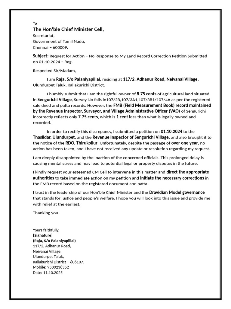 Raja Letter to Cm | PDF