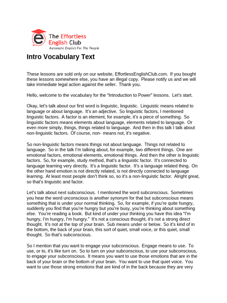 Intro Vocab Text | PDF | Thought | Vocabulary