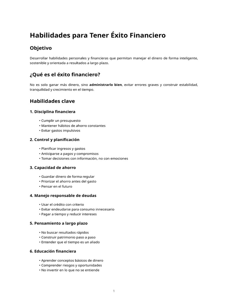 Habilidades para el Éxito Financiero | PDF